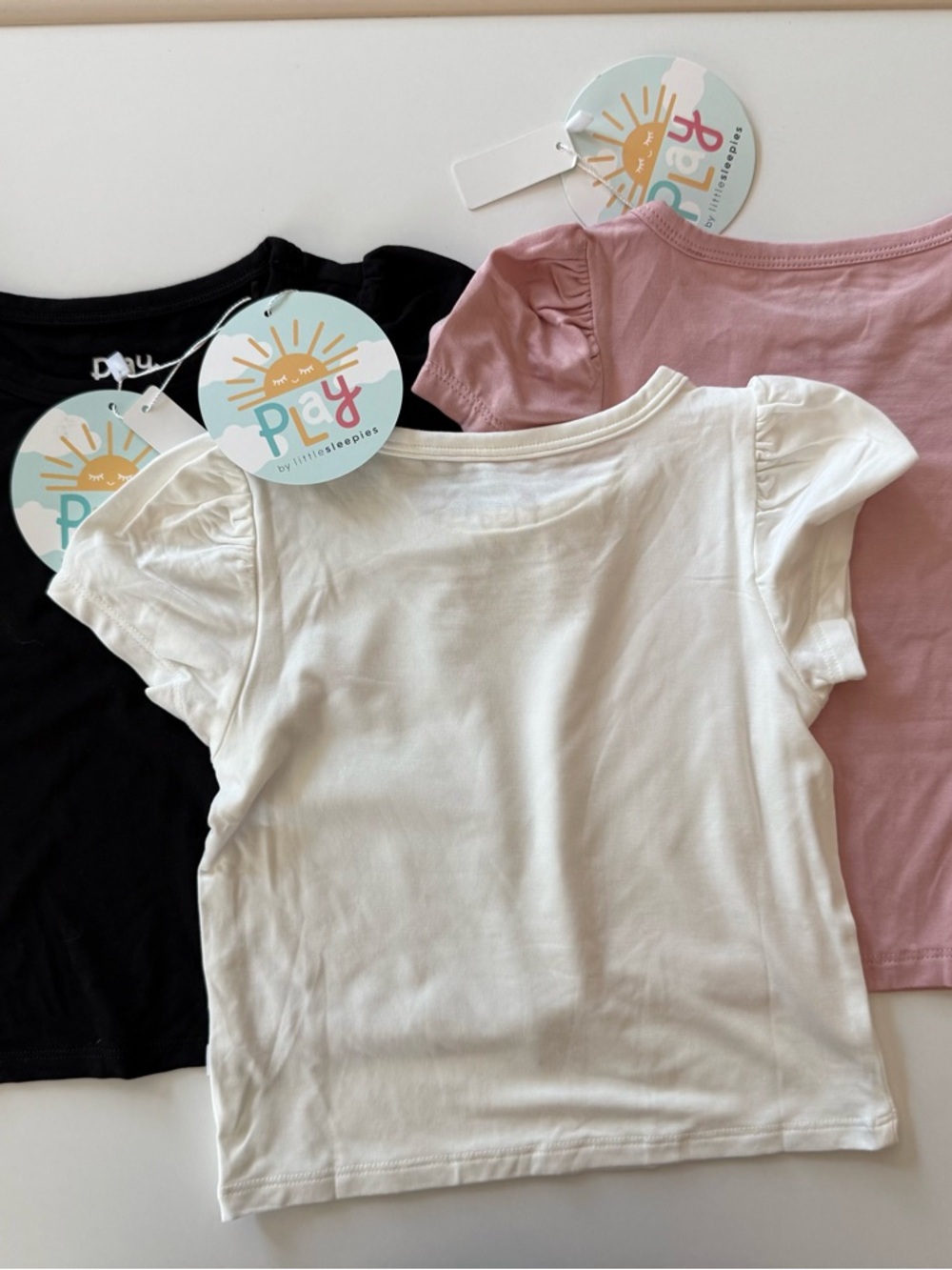 Little Sleepies Puff Sleeve Tee Trio - White, Black & Dusty Pink